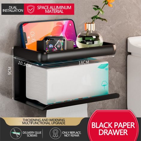 Support Pour Rouleau De Papier Toilette - Support Mural Avec Étagère - Aluminium Aéronautique - Sans Perforation - 1 Pièce (1/3)