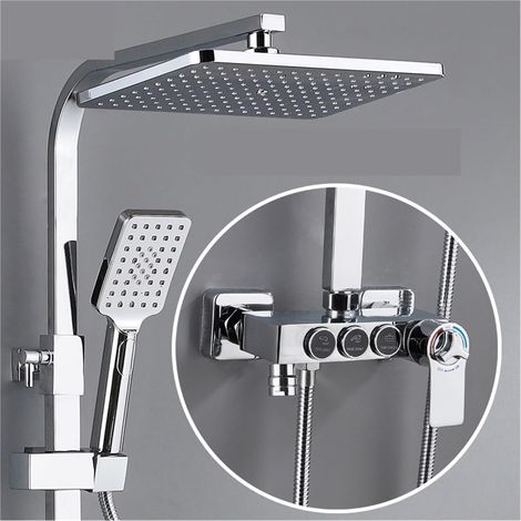 Ensemble de douche mitigeur thermostatique intelli Système de douche thermostatique salle de bain LED ensemble de douche numérique intelligent montage mural robinets de bain à tête carrée mitigeur cha (1/5)