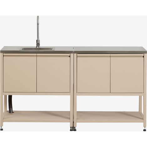 Cuisine modulaire d'extérieur 2 pièces avec évier et rangement en acier Savona SKLUM Tapioca Beige (1/5)