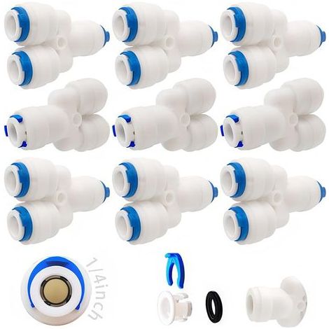 9 Pcs Accessoires De Filtre à Eau RO Raccord De Buse 1/4 Pouces 1 Drag 2, 3 Way Fast Docking pour Tuyau de réfrigérateur, Tube d'osmose Inverse (1/4)