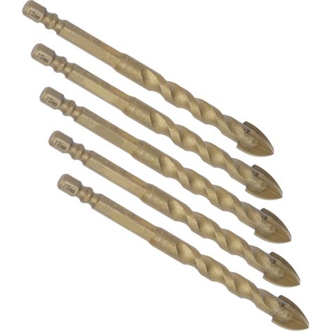 Lot de 5 forets en carbure à pointe cruciforme avec queue hexagonale de 6,35 mm (1/4 po) pour verre, céramique et marbre, trou de 12 mm (12 mm). (1/5)