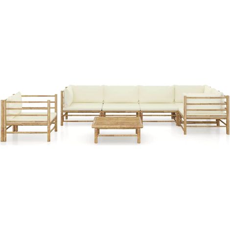 Maison Exclusive - Set Divani da Giardino 7 pz con Cuscini Bianco Crema in Bambù (1/5)
