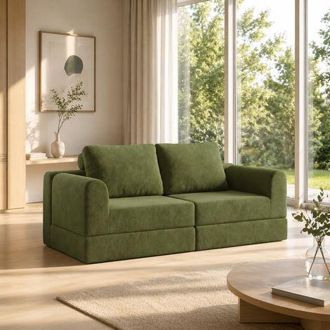 Canapé modulable, convertible en lit 2 places, fauteuil-lit, longueur 160 cm, avec mousse à mémoire de forme et soutien lombaire,tissu flanelle,vert