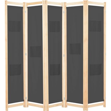 Cloison de séparation 5 panneaux-Paravent-Séparateur de pièce Gris 200 x 170 x 4 cm Tissu (1/5)