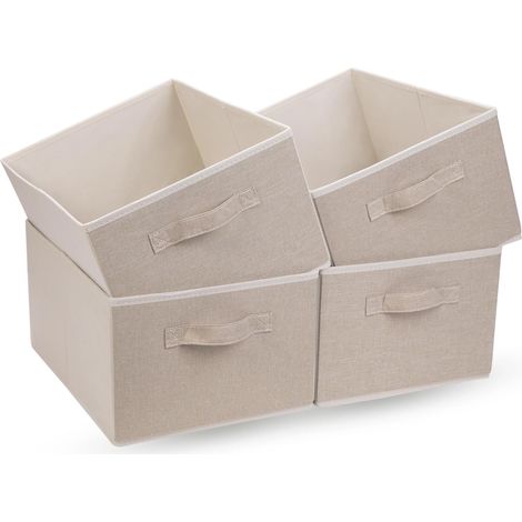 Boîtes de Rangement Pliables en Tissu, Lot de 4 Organiseurs de Tiroir Système de Rangement pour Penderie Vêtements (Beige) (1/5)