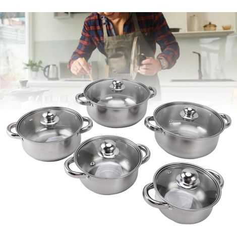 5-teiliges Edelstahl Kochgeschirrset mit Glasdeckel, Induktion, spülmaschinenfest