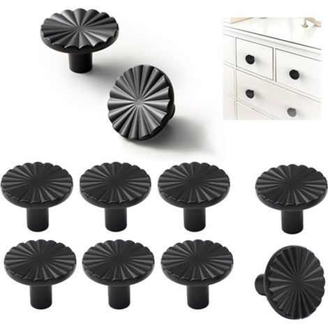 Lot de 10 boutons de meuble ronds 38 mm, boutons de tiroir et poignées d'armoire, boutons de cuisine pour commode, meuble et placard, noir et doré (1/5)