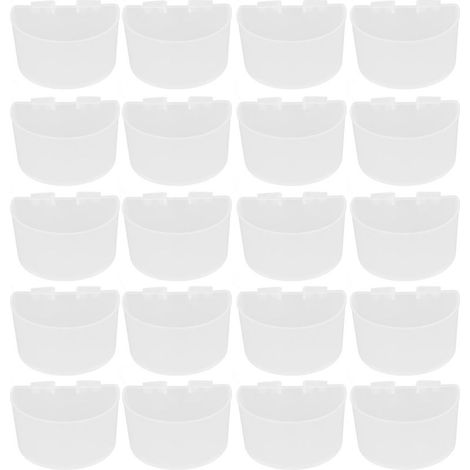 Lot de 20 mangeoires à oiseaux en plastique, abreuvoirs pour perroquets, mangeoires pour cages, blanches, 9x6 cm / 3,54x2,36 pouces. (1/5)