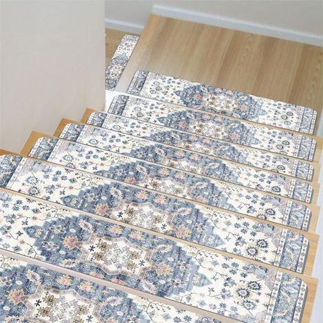 Tapis d'escalier antidérapants et amovibles 20 x 76 cm (lot de 4) - Protection optimale pour les marches d'escalier - Convient aux enfants, aux personnes âgées et aux animaux domestiques - Noir et gri (1/5)