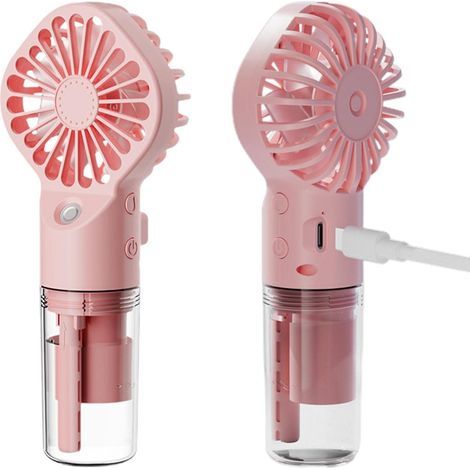 Kleiner, tragbarer, batteriebetriebener Ventilator mit integrierter Sprühfunktion, Mini-Ventilator für Zuhause mit Sprühfunktion für unterwegs. (1/5)