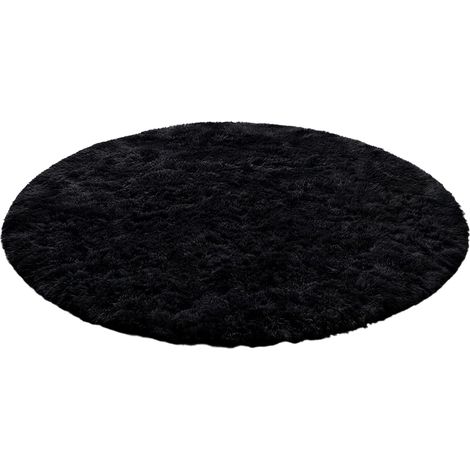 Tapis Rond - Shaggy - 120 cm - Pour Salon Chambre Lit Canapé - Noir (1/5)