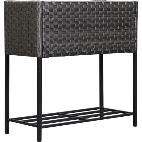 Hochbeet, Blumenkasten, tiefe Ablage, Metallgestell/Polyrattan, 70 x 30 x 70 cm, Dunkelbraun