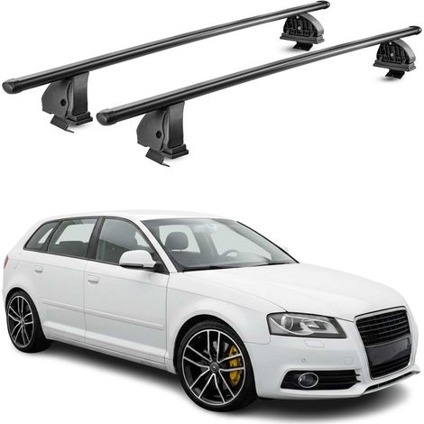 OMAC Barres de toit transversales en acier pour Audi A3 8PA Sportback 2005-2013 – TÜV / DIN 75302:2019 – Antivol inclus – Rainure en T (accessoires) – Charge max 75 kg – 2 barres – Noir (1/4)