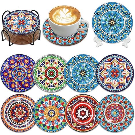 5D Diamantmalerei Untersetzer Set mit Halter, 8 Stück Mandala-Design