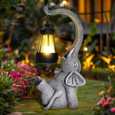 Statua da giardino, lampada solare, decorazione da esterno, elefante, idea regalo per mamma, donna, uomo, compleanno, casa, balcone, terrazza, decorazione, grigio (1/5)
