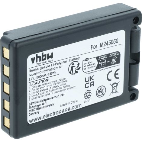 vhbw Akku Ersatz für Teleradio 22.381.2, D00004-02, M245060 für Industrie-Funkfernsteuerung Fernbedienung (1800mAh, 3,7V, Li-Polymer)