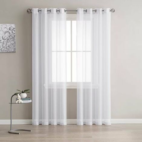 Set aus 2 transparenten Ösenvorhängen in Leinenoptik (weiß), 140 x 215 cm, für die Inneneinrichtung von Wohnzimmer, Fenster, Schlafzimmer, moderner Küche, Balkon, Erkerfenster und romantischer Beleuch (1/3)