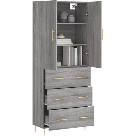 Buffet Haut de Rangement Sonoma Gris 69,5 x 34 x 180 cm - Meuble Étagère en Bois d'Ingénierie pour Salon ou Entrée (1/5)