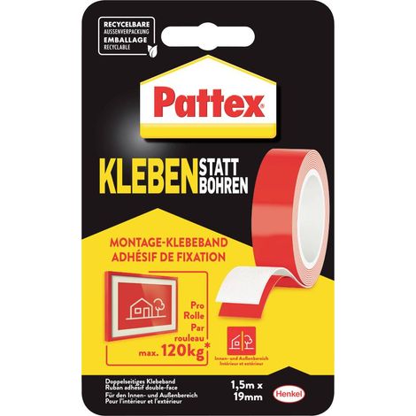 RUBAN ADHÉSIF DE MONTAGE DOUBLE FACE 1.5 M X 19 MM BLANC PATTEX PXMT2 (1/5)