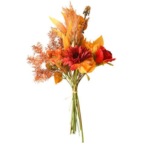 – Bouquet de fleurs artificielles en soie 44 cm – 2 roses, 2 gerberas, 1 hortensia – Décoration mariage, fête, centre de table – Rouge automne (1/5)
