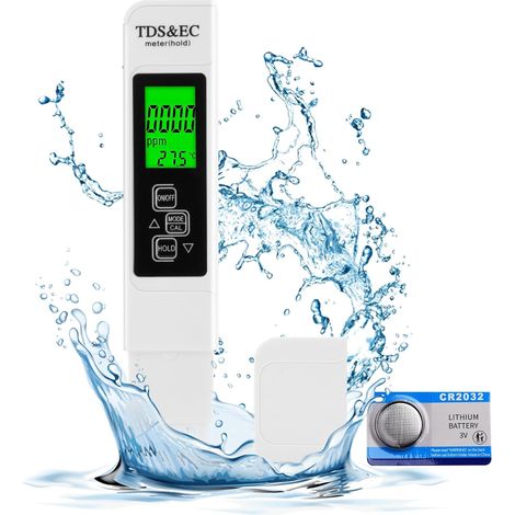 Testeur d'eau potable, compteur TDS 3 en 1 pour eau potable, testeur numérique de qualité de l'eau TDS/EC/TEMP mètre 0-9999 ppm pour eau potable, piscine, aquarium, piscine (1/5)