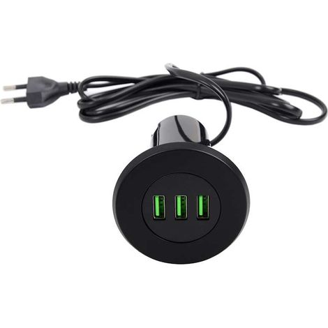 Cyclingcolors – Chargeur USB encastrable 3 prises Ø46mm – Charge rapide 5V 3100mA – Câble 1,4m – Installation discrète pour appareils multimédias
