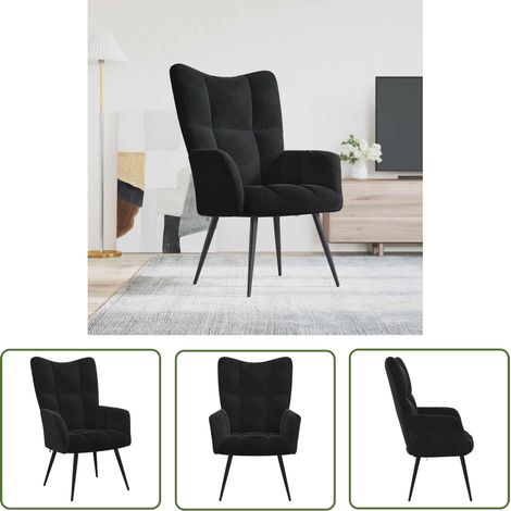 The Living Store Relaxsessel Schwarz Samt - Samtsessel - Schwarzer Sessel - Wohnzimmersessel - Bequemsessel - Lounge Chair (1/5)