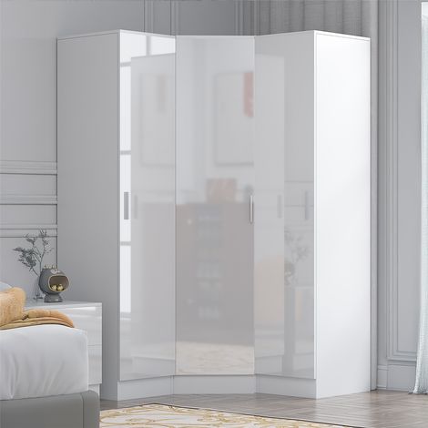 Reflect 3pc Wardrobe Bundle - 1 Door Corner + 2x 1 Door Plain - White Gloss & Matt White (1/5)