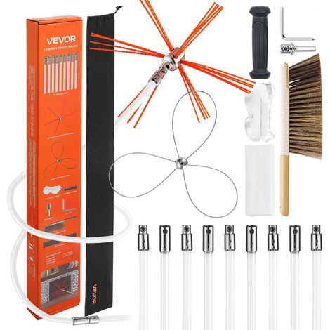 Pour nettoyer la cheminée, kit de ramonage extensible 10 m avec double tête de brosse et tiges nylon (1/5)