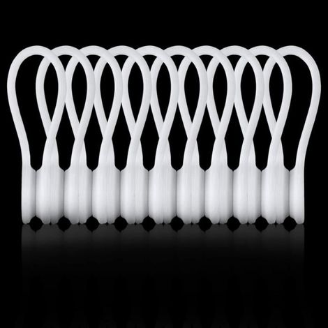 Attache Câble Magnétique - Silicone Blanc - 11,2 cm - Pour Câbles Charge et Écouteurs - Lot de 10 (1/4)