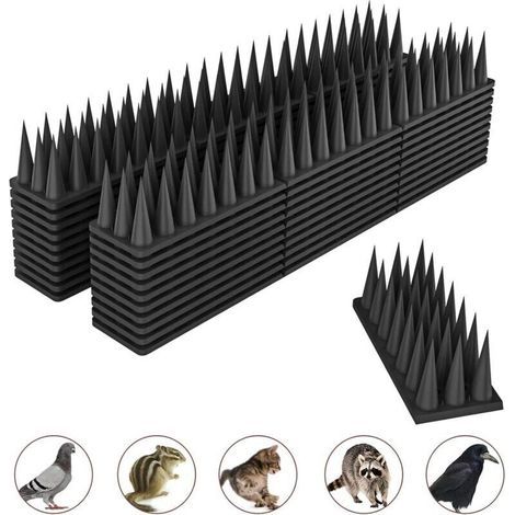 Anti Pigeon pour Balcon Plastique, Repulsif Chat Kit, Repulsif Oiseaux pour Effrayer Corbeaux, Moineaux, Chats - 20 Pièces Noir (1/4)