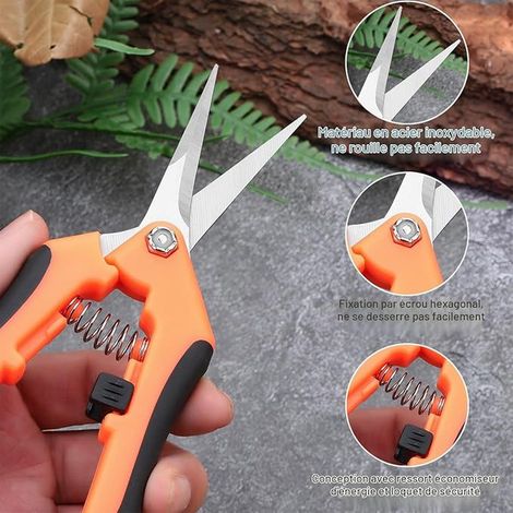 Gardening Scissors, Stainless Steel Gardening Scissors for Plants and Flowers (16.5 cm, Orange/Green) (1/3)