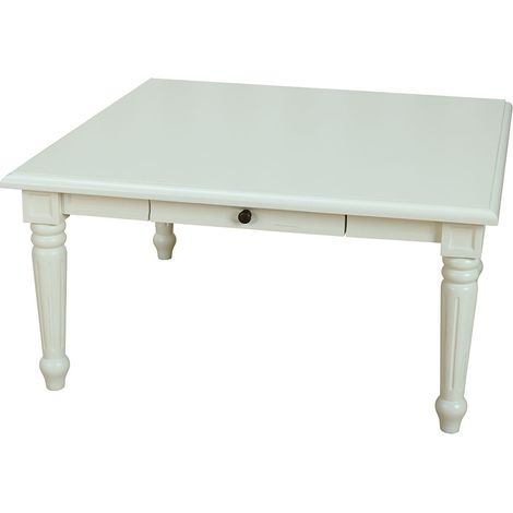 Amaretta Couchtisch antik weiß, antik patiniert 100x100 cm mit 1 Schublade.