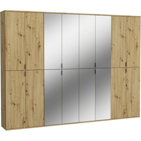 Armadio BODITE – 16 porte con specchi – Rovere chiaro