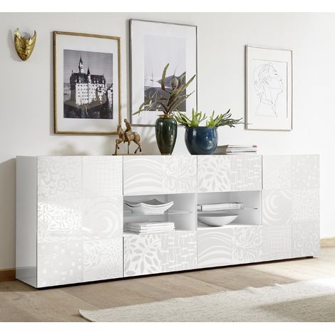 Enfilade moderne laqué blanc 2 portes-4 tiroirs SARA (1/5)