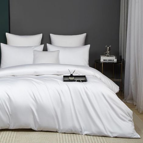 Housse de Couette Coton 220x240 Satin de Coton Blanc Parure de Lit Doux Soyeux Respirant Lyocell Soie Linge de Lit 2 Personne avec Fermeture Éclair et Taies d'oreiller 65x65 cm (1/5)