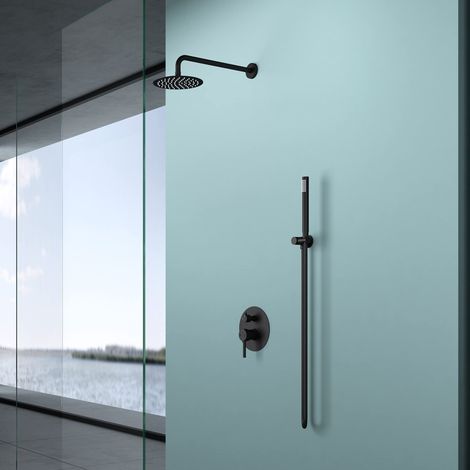 doporro Set doccia da incasso, con soffione a pioggia, rotondo, con soffione a risparmio d'acqua e rubinetto doccia (1/5)