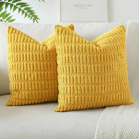 Lot de 2 Housses de Coussins en Velours Côtelé Décoratif Canapé Taie d'oreiller Doux Decoration pour Maison Salon Chambre Canapé Décoration 40x40cm (Jaune Moutarde) (1/4)