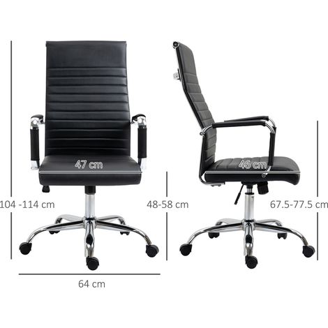 Silla de Oficina Ergonómica, Altura Regulable, Función Balanceo y Ruedas 360°, Polipiel Negra, 62 x 54 x 114 cm (1/5)