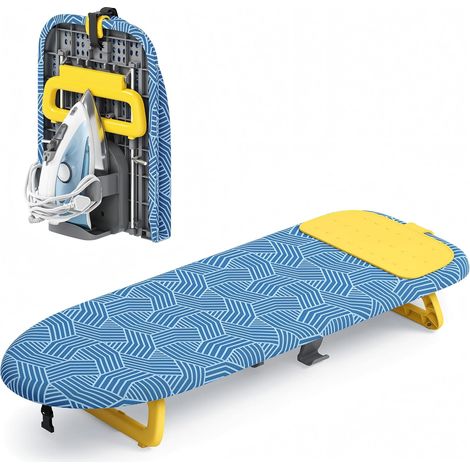 Planche à Repasser de Table, avec Repose-Fer, Jaune Pliable avec rangement facile, parfaite pour les déplacements et dortoir (1/5)