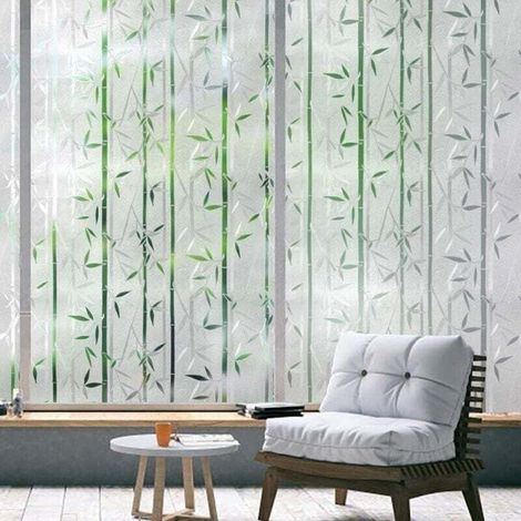 Window Film, Privacy Window Film, Bamboo Pattern Window Film, UV Protection Privacy Screen, Non-Adhesive Electrostatic Window Film, Decorative Window Film for Home Office 45x200CM (1/4)