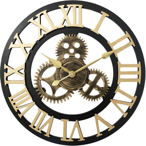 Style européen rétro créatif Horloge Murale Industrielle engrenage Art personnalité Salon décoration Horloge,or+noir,40cm (1/4)