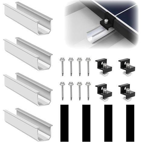 Support de Panneau Solaire, Kit de Montage Solaire, Fixation Panneau Solaire de 30 à 35 mm réglables, Solaire Photovoltaïque pour 1 panneaux, avec écrous et Vis,Toit Plat ou Métallique (1/5)