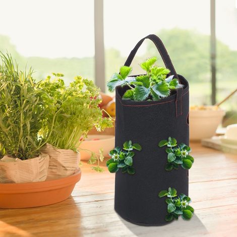 Sac de culture imperméable et respirant en feutre pour fraisiers et légumes, avec trou rond. (1/5)