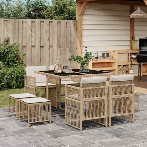 vidaXL Set da Pranzo da Giardino 9 pz con Cuscini Beige in