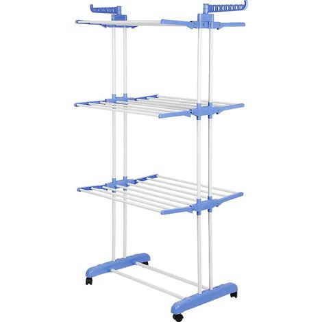 Etendoir A Linge - 3 Niveaux Pliable Avec Ailes Latérales Et Crochets - Hauteur Réglable 75-126 Cm - Charge Max 35 Kg - Pour Intérieur Et Balcon (1/5)