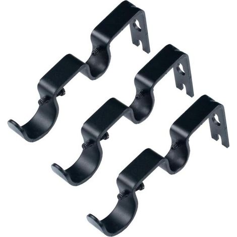 Robuste Gardinenstangenhalterung, Doppelstangenhalterung für 1"- und 5/8"-Stangen, nicht verstellbar, 3er-Set – Schwarz