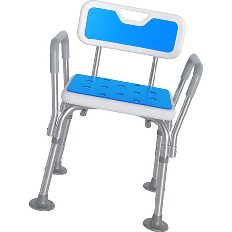Chaise de douche avec accoudoirs et dossier rembourrés, réglable, antidérapante, avec trous de drainage. Chaise de bain confortable pour personnes âgées avec coussin. (1/5)