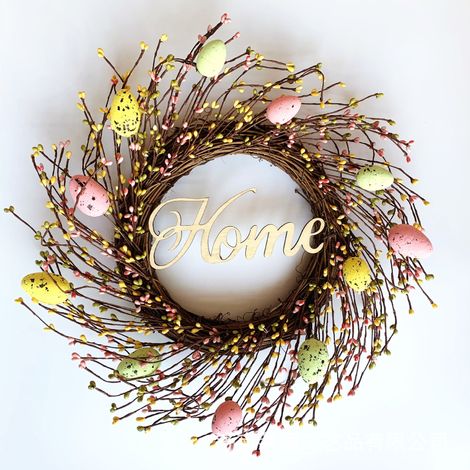 Guirlande de couronne de plantes artificielles avec œufs de pâques, pour porte fenêtre suspendue, décoration de la maison, (1/5)