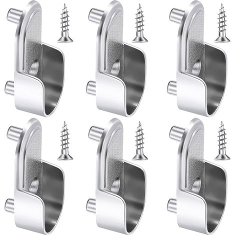 6 Supports d'Extrémité de Rail de Garde-Robe 15 mm en Argent Nickelé (1/5)